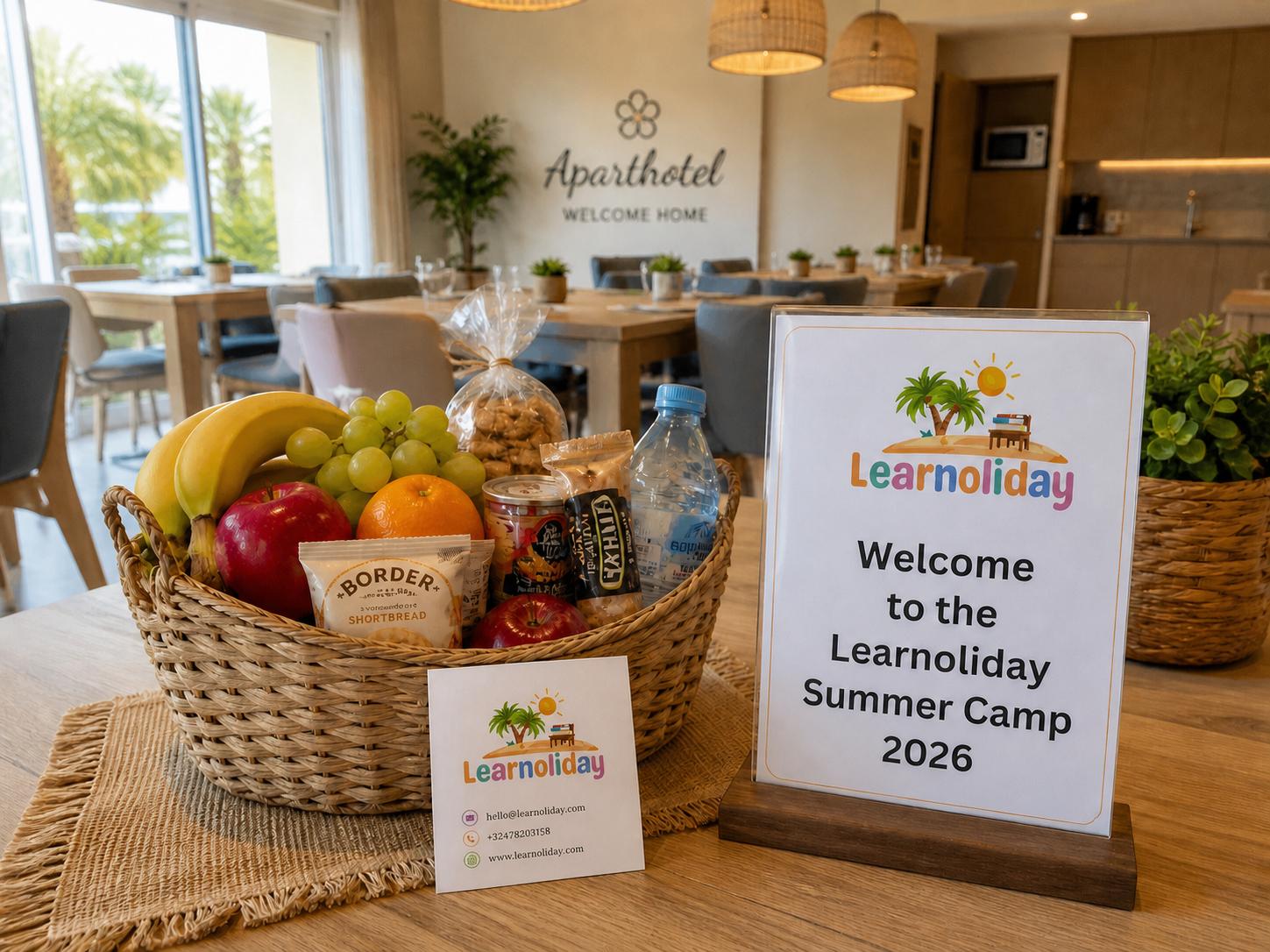 Learnoliday Summer Camp welcome basket at the aparthotel